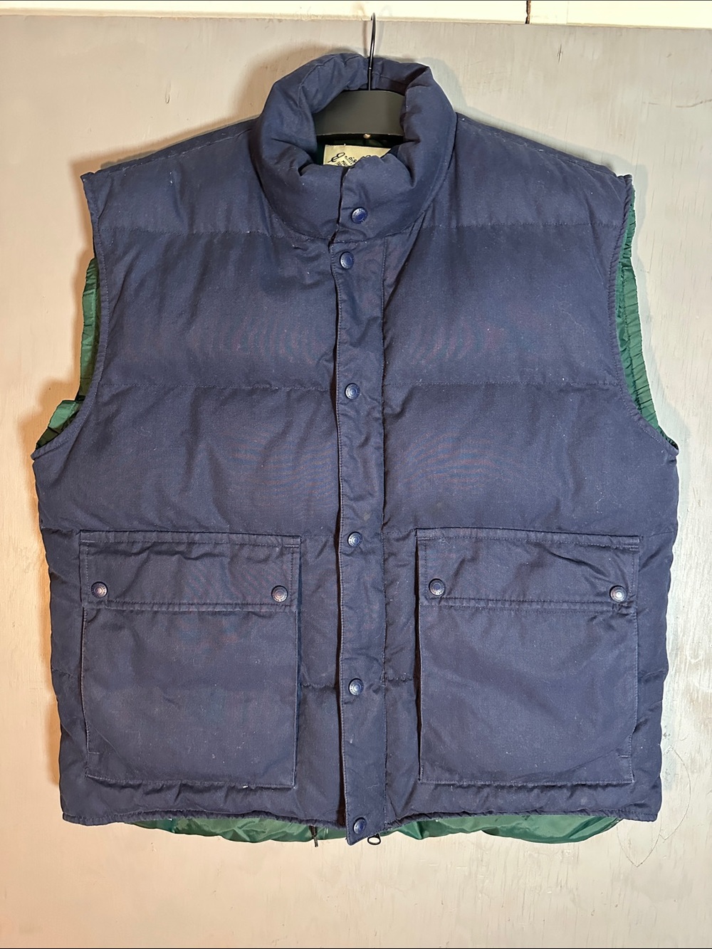 Eddie Bauer Navy Quilted Puffer Vest with Green Lining